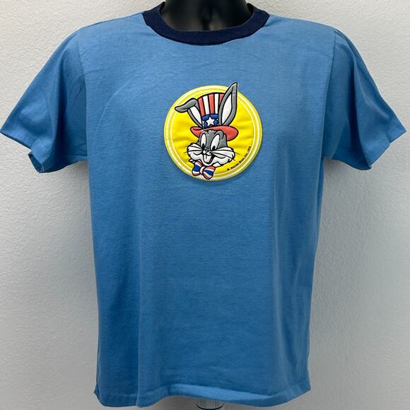 Vintage 70s Bugs Bunny USA T Shirt Patriotic Independence Day Blue Tee M Medium - Picture 2 of 8